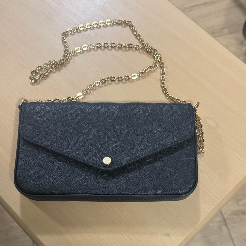 Louis Vuitton Black Crossbody Bag with Gold Chain- excellent condition